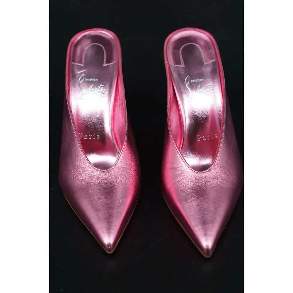 Christian Louboutin Veryvee Metallic Pink Backless Slide Mule Sandal SZ 36.5 NIB